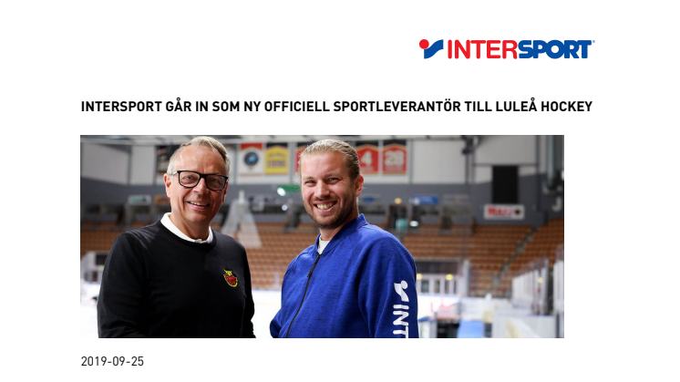 Intersport går in som ny officiell sportleverantör till Luleå Hockey