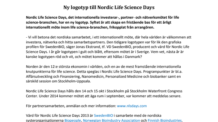 Ny logotyp till Nordic Life Science Days