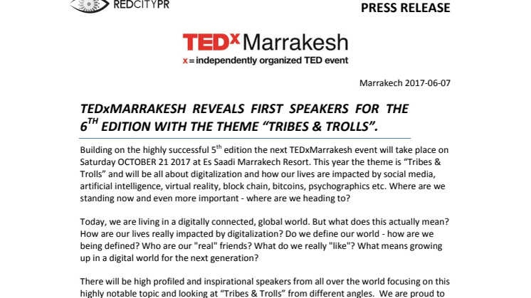 TEDxMARRAKESH REVEALS FIRST SPEAKERS 