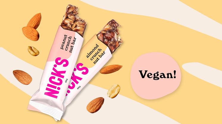 Nick's senaste nyheter, Nut bar peanut crunch och Nut bar almond crunch. 