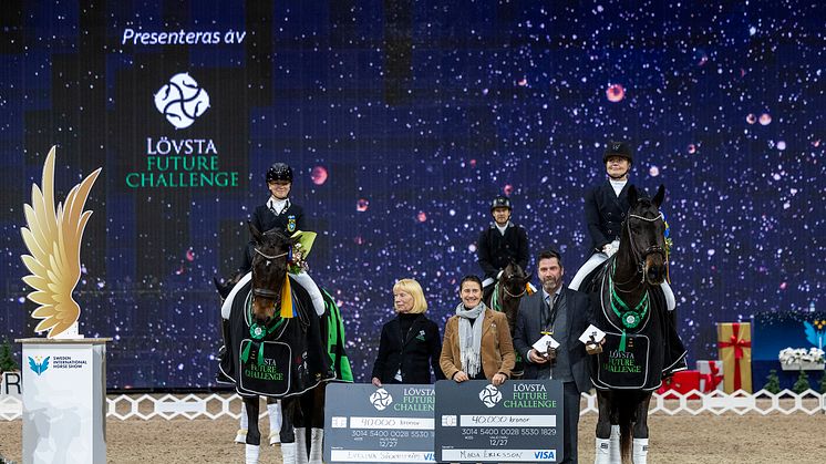 Vinnarna av Lövsta Future Challenge Dressage, Evelina Söderström och Maria Eriksson.