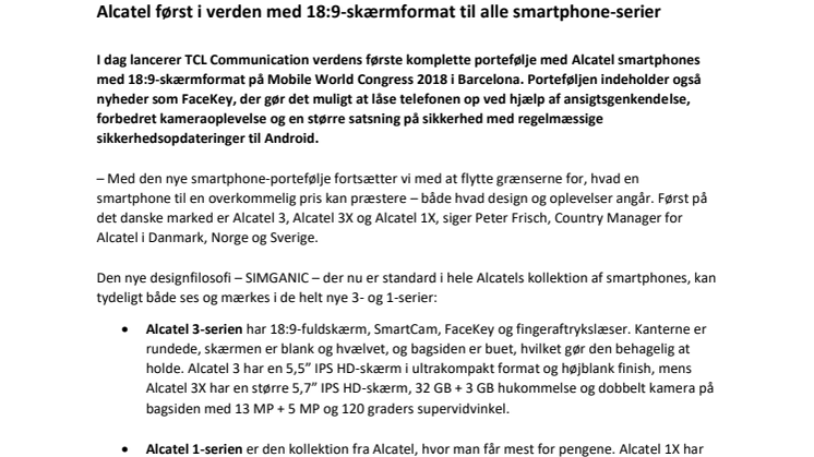 Alcatel først i verden med 18:9-skærmformat til alle smartphone-serier
