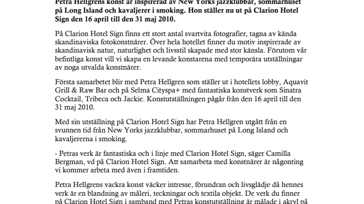 Petra Hellgren ställer ut på Clarion Hotel Sign