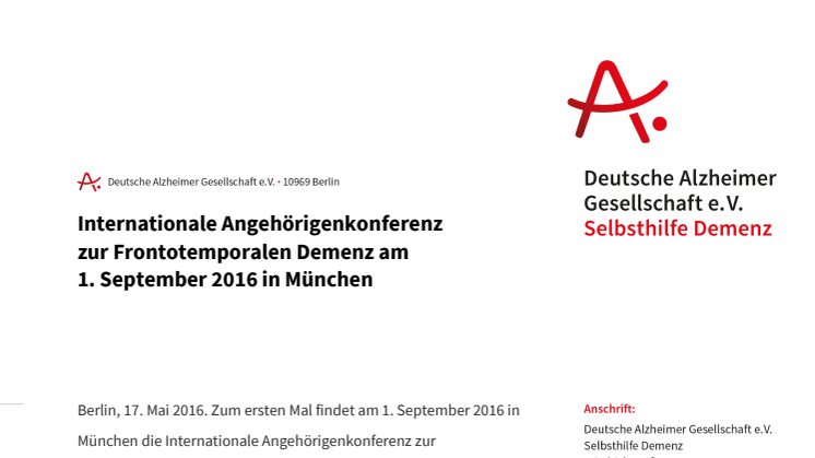 Internationale Angehörigenkonferenz zur Frontotemporalen Demenz am 1. September 2016 in München