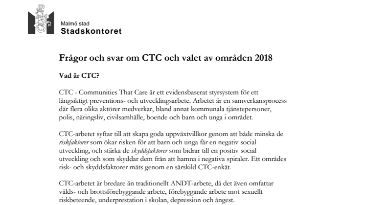 Frågor och svar om CTC och val av områden 2018