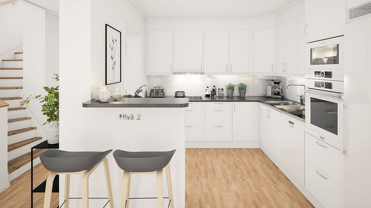 Brf Sundby Äng - 3D-bild av kök/trappa