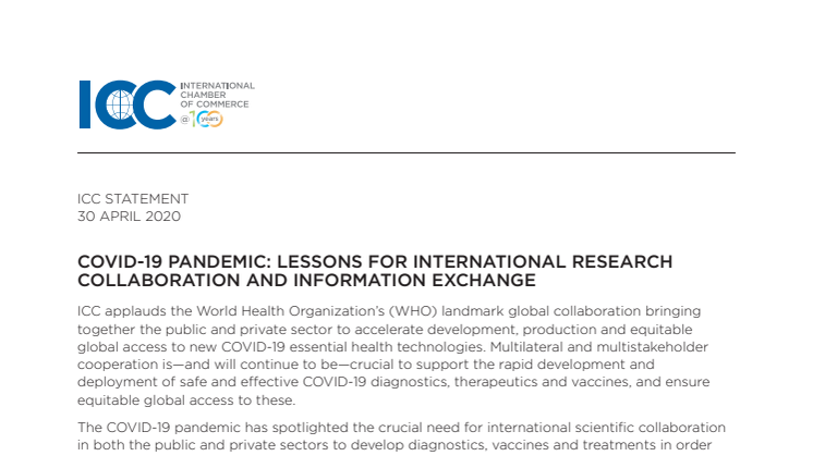 Covid-19 Pandemic: Lessons for International Research Collaboration and Information Exchange 