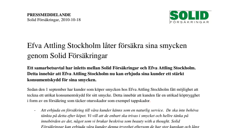 Efva Attling Stockholm låter försäkra sina smycken genom Solid Försäkringar