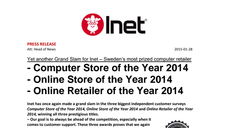 Yet another Grand Slam for Inet – Sweden’s most prized computer retailer 
