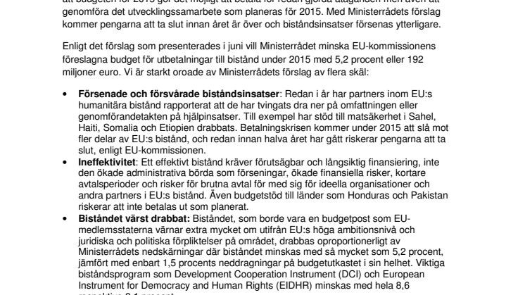 Brev till finansminister Magdalena Andersson om EU:s budget