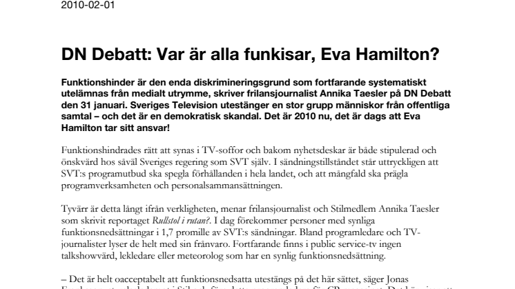 Var är alla funkisar, Eva Hamilton?