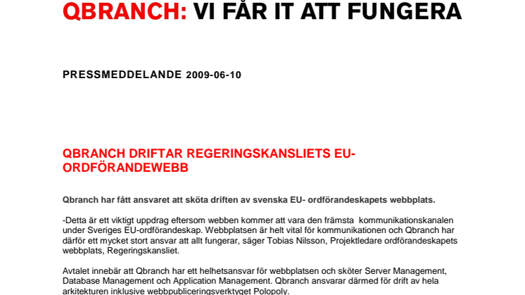 QBRANCH DRIFTAR REGERINGSKANSLIETS EU-ORDFÖRANDEWEBB