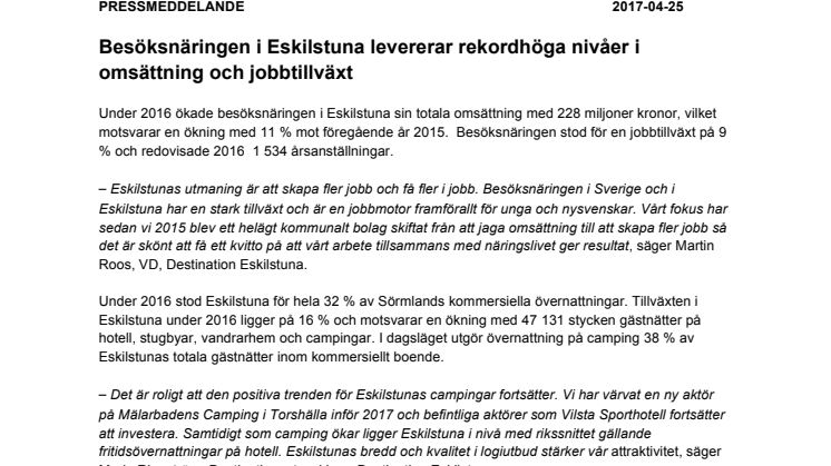 Besöksnäringen i Eskilstuna levererar rekordhöga nivåer i omsättning och jobbtillväxt