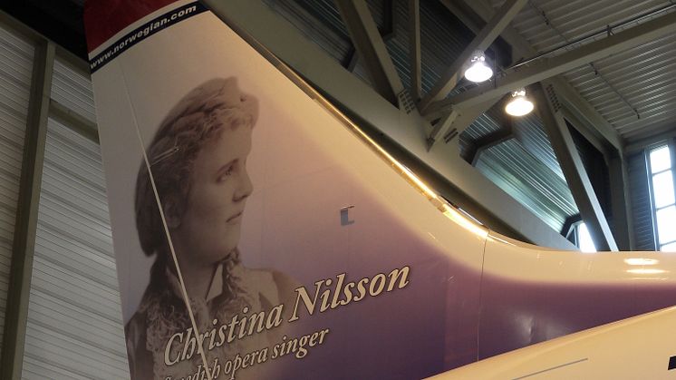 Norwegianpilot valde sin släkting, operasångerskan Christina Nilsson till att pryda ett nytt flygplan