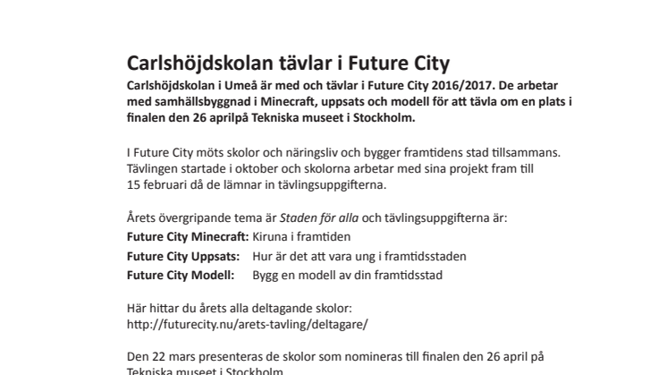 Carlshöjdskolan i Umeå tävlar i Future City