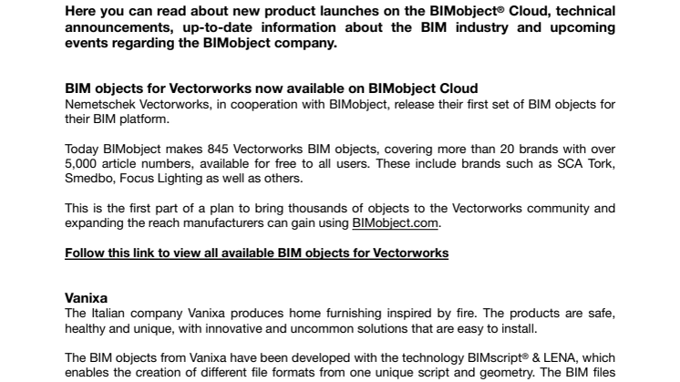 New BIM objects available for Vectorworks, Revit, SketchUp and ArchiCAD