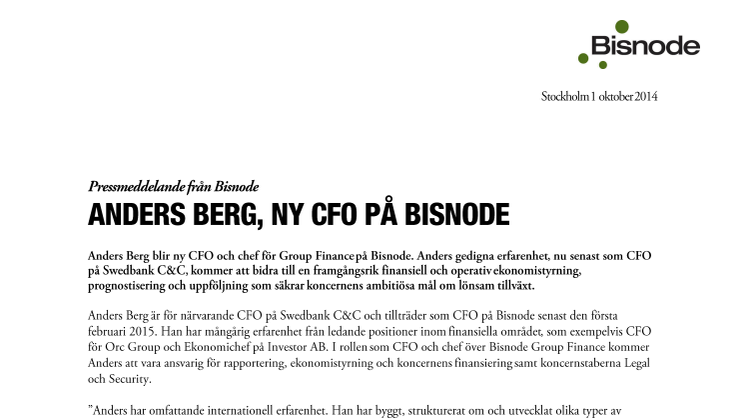 Anders Berg, ny CFO på Bisnode