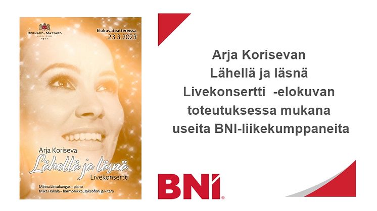 Arja Korisevan Lähellä ja läsnä Livekonsertti -elokuva rantautuu elokuvateattereihin maailskuun lopulla