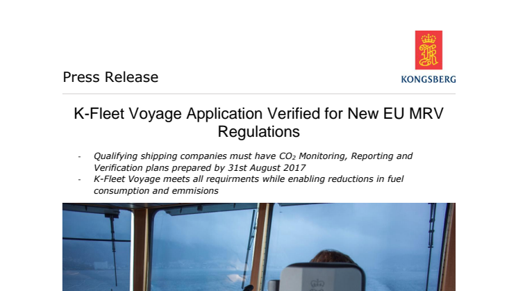 Kongsberg Maritime: K-Fleet Voyage Application Verified for New EU MRV Regulations