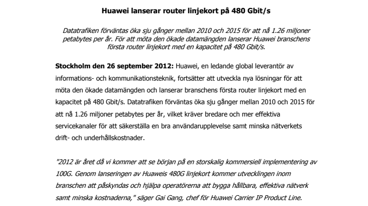 Huawei lanserar router linjekort på 480 Gbit/s 