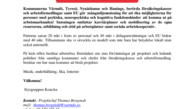Välkommen till kick-off för EU-projektet KomAn 26/8 14.00 i Gustavsbergsteatern