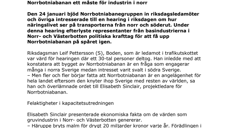 Norrbotniabanan ett måste för industrin i norr