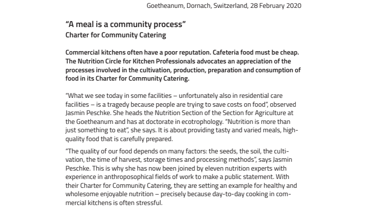 “A meal is a community process”. Charter for Community Catering 