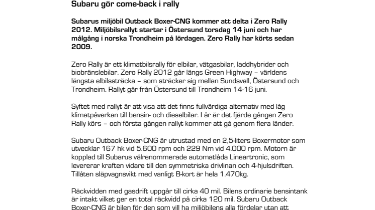 Subaru gör come-back i rally