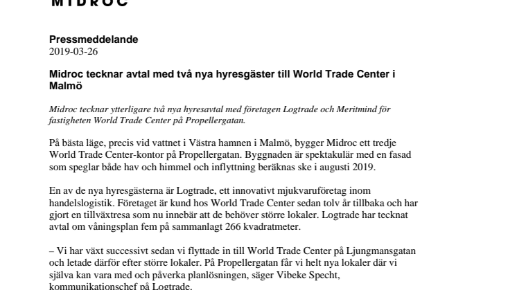 Midroc tecknar avtal med två nya hyresgäster till World Trade Center i Malmö