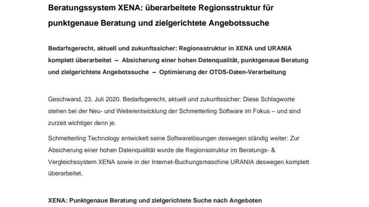 Beratungssystem XENA: überarbeitete Regionsstruktur für punktgenaue Beratung und zielgerichtete Angebotssuche