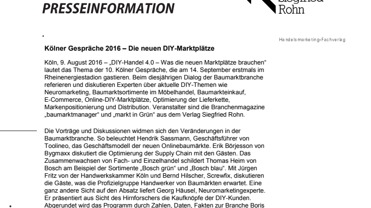 Kölner Gespräche 2016 – Die neuen DIY-Marktplätze