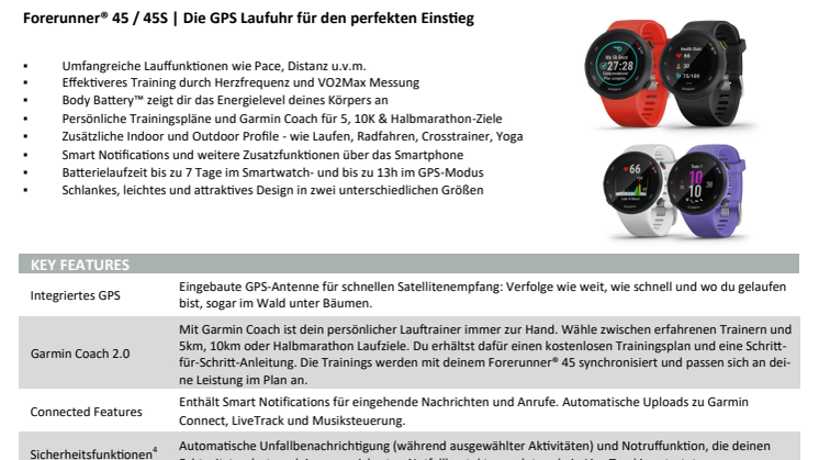 Datenblatt Forerunner 45/45S