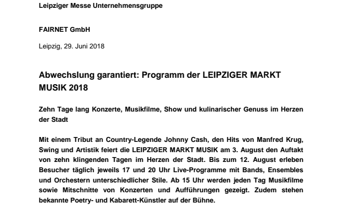 Programm Leipziger Markt Musik 2018