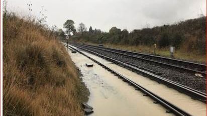 Flooding on the tracks at Bromsgrove