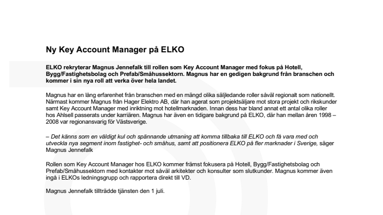 Ny Key Account Manager på ELKO