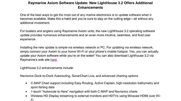  Raymarine Axiom Software Update: New LightHouse 3.2 Offers Additional Enhancements