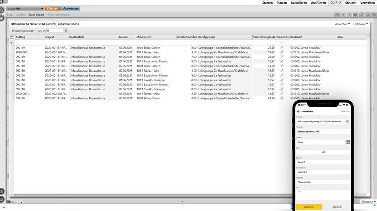 NEVARIS Build 2022: Import of working times recorded from 123erfasst