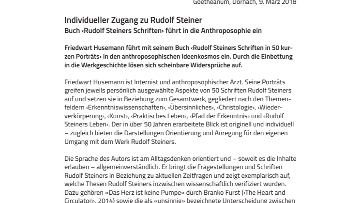 Individueller Zugang zu Rudolf Steiner. ​Buch ‹Rudolf Steiners Schriften› führt in die Anthroposophie ein