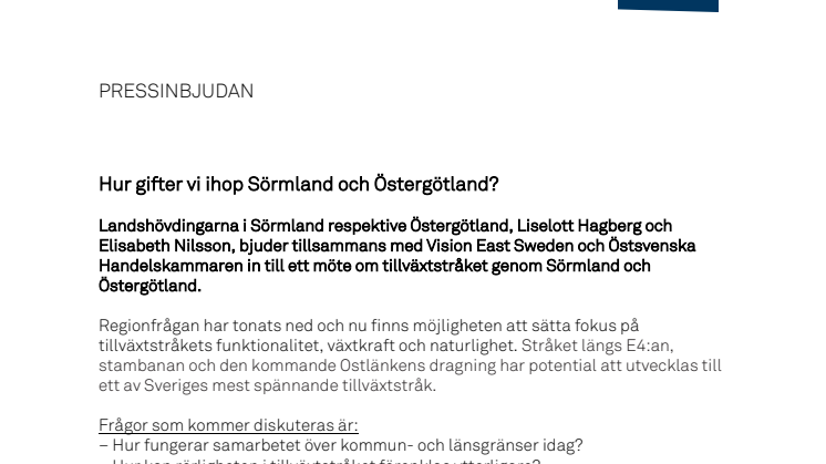 Pressinbjudan: Hur gifter vi ihop Sörmland och Östergötland?