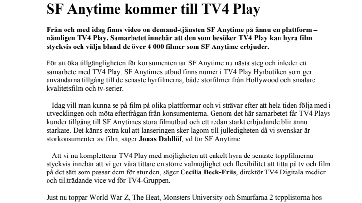 SF Anytime kommer till TV4 Play