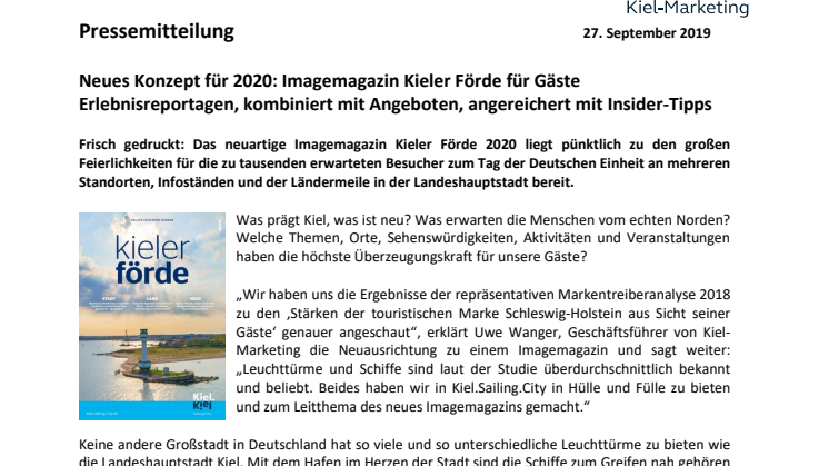 Neues Konzept für 2020: Imagemagazin Kieler Förde für Gäste