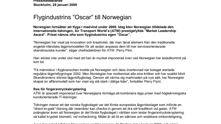 Flygindustrins ”Oscar” till Norwegian