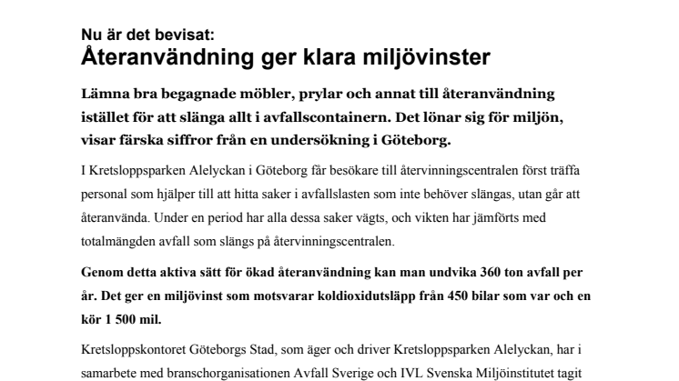 Nu är det bevisat: Återanvändning ger klara miljövinster