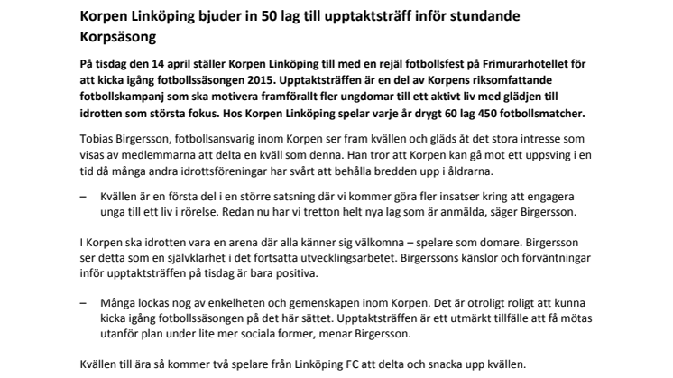 Korpen Linköping bjuder in 50 lag till upptaktsträff inför stundande Korpsäsong