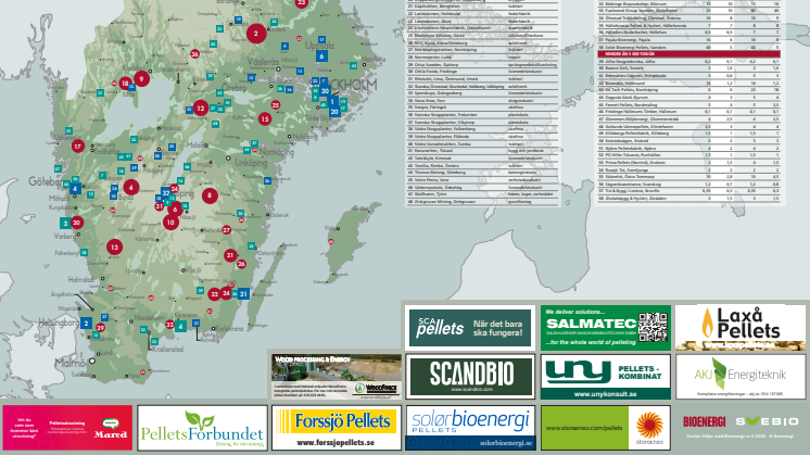 Bioenergis karta: Pellets i Sverige 2020