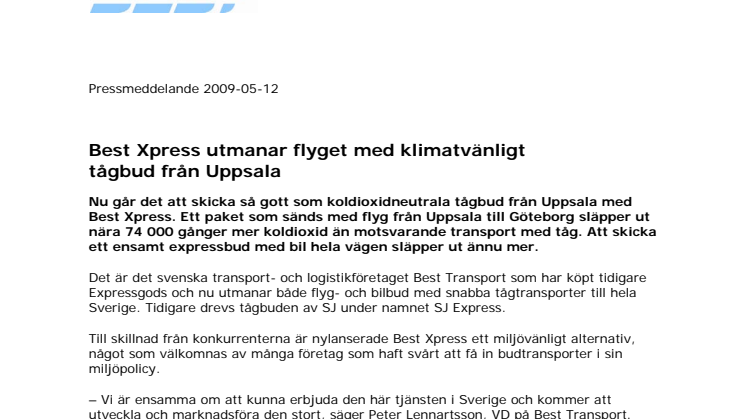 Best Xpress utmanar flyget med klimatvänligt tågbud från Uppsala