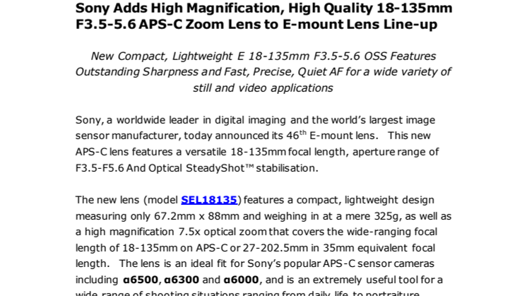 Sony lancerer et nyt zoom-objektiv i E-mount-serien