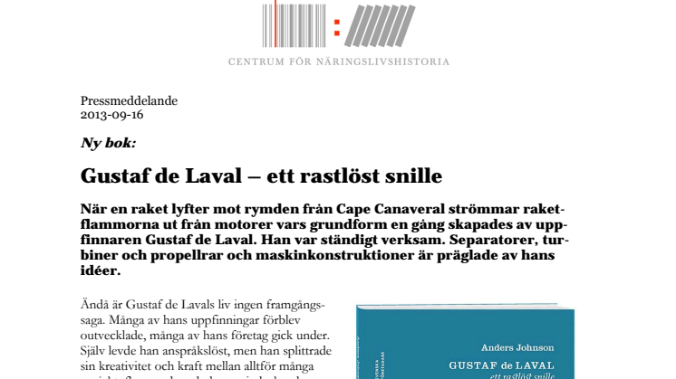 Ny bok: Gustaf de Laval – ett rastlöst snille