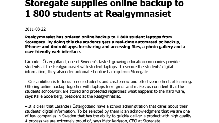 Storegate supplies online backup to 1 800 students at Realgymnasiet
