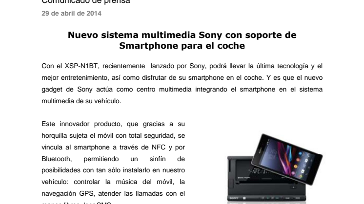 Nuevo sistema multimedia Sony con soporte de Smartphone para el coche
